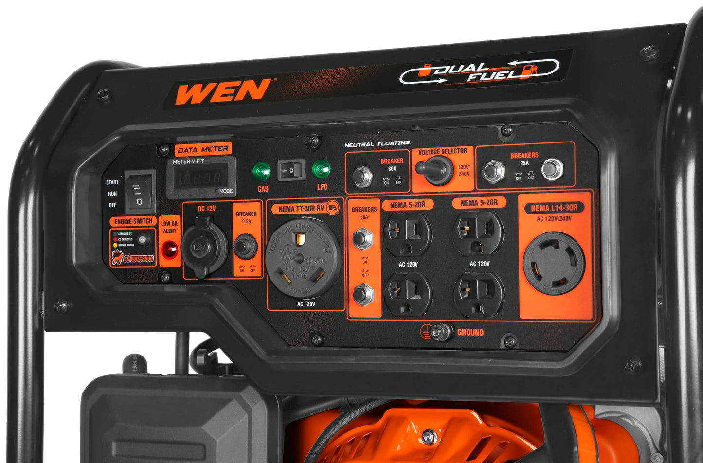 WEN 8000-Watt 120V/240V Dual Fuel Portable Generator, Electric Start, 340cc, Transfer-Switch and RV-Ready with CO Watchdog (DF8000X)