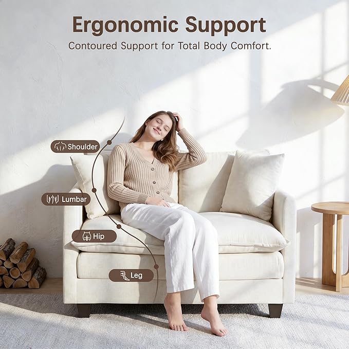 Loveseat Sofa with Ottoman, Comfy Chenille Small Couch