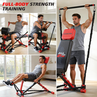 XDDIAS Workout Bench, Foldable Weight Bench with Variable Resistance Training Set, 880LBS Adjustable Bench with Leg Extension, Preacher Curl, Extended Headrest, Incline Decline Flat Bench for Strength Training