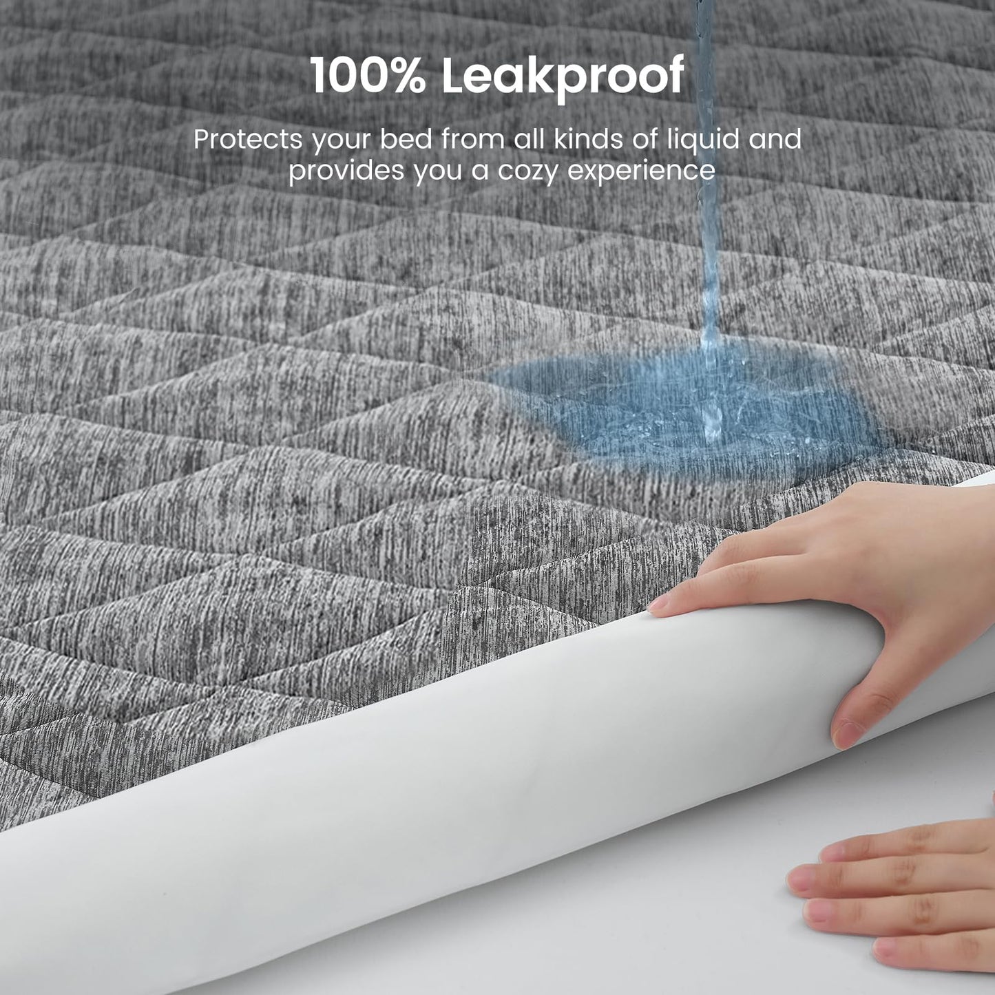 Cozy Bliss Leakproof Cooling Mattress Protector Queen, Q-Max 0.45 Soft Noiseless Breathable Mattress Topper Cover, with Deep Pocket Fits 8–18 Inches for Summer Bed Hot Sleepers, Grey
