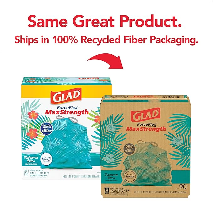 Glad ForceFlex MaxStrength Kitchen Trash Bags, 13 Gal, Bahama Bliss Febreze