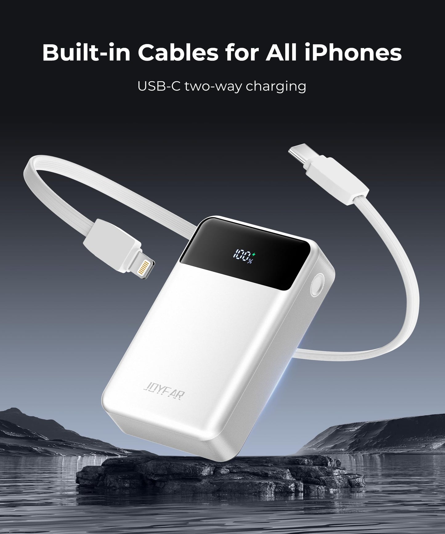 Portable-Charger-Power-Bank Travel Essentials Battery Pack USB C 30000mAh Built in Cable 22.5W Phone Fast Charging Powerbank Compatible with iPhone 16 15 14 13 12 11 iPad Samsung Google Xiaomi