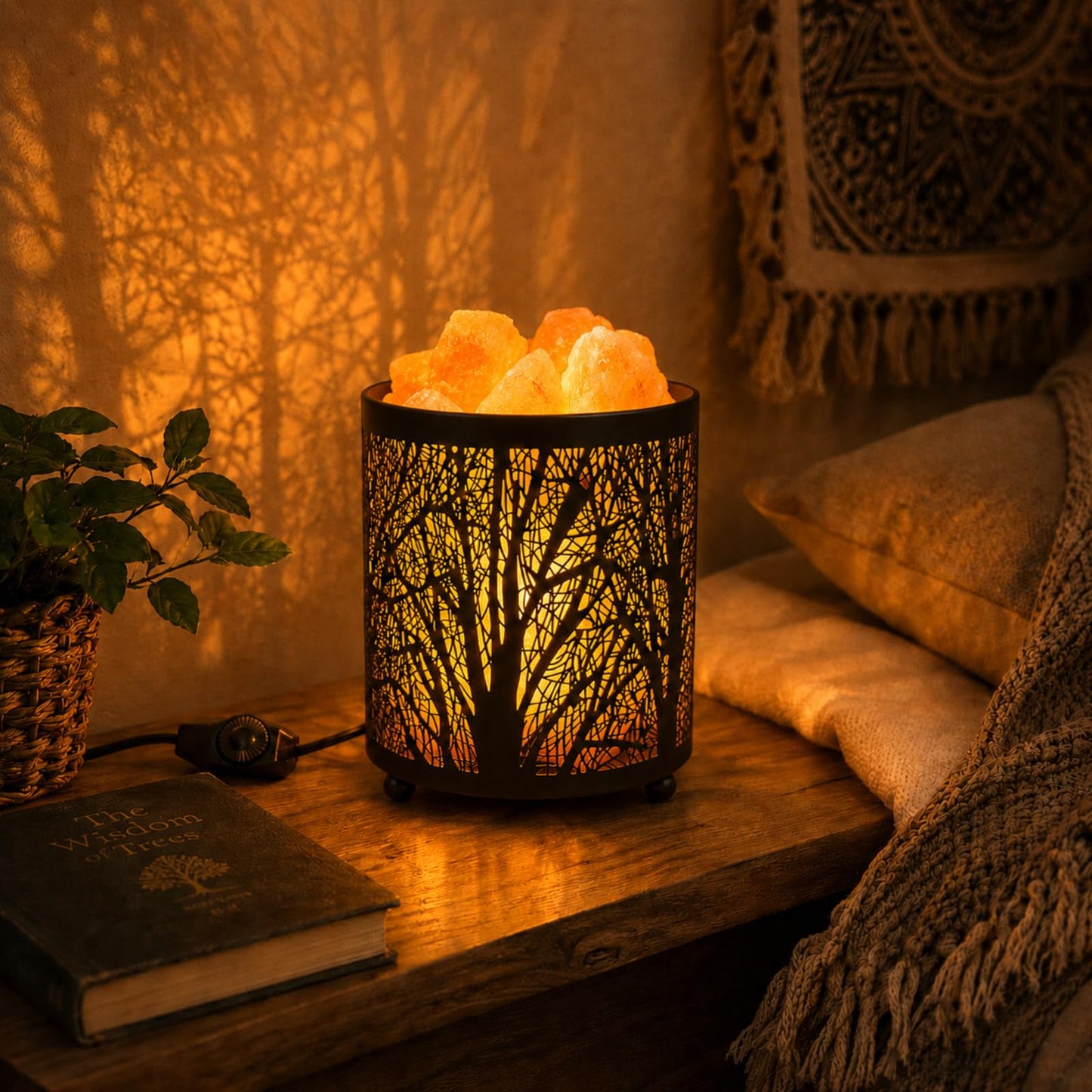 LOOPUPU Himalayan Salt Lamp 5in Plug-in Natural Pink Salt Rock Night Light Dimmer Switch 2 Bulbs Included Bedroom Desk Decor (Forest Shadow)