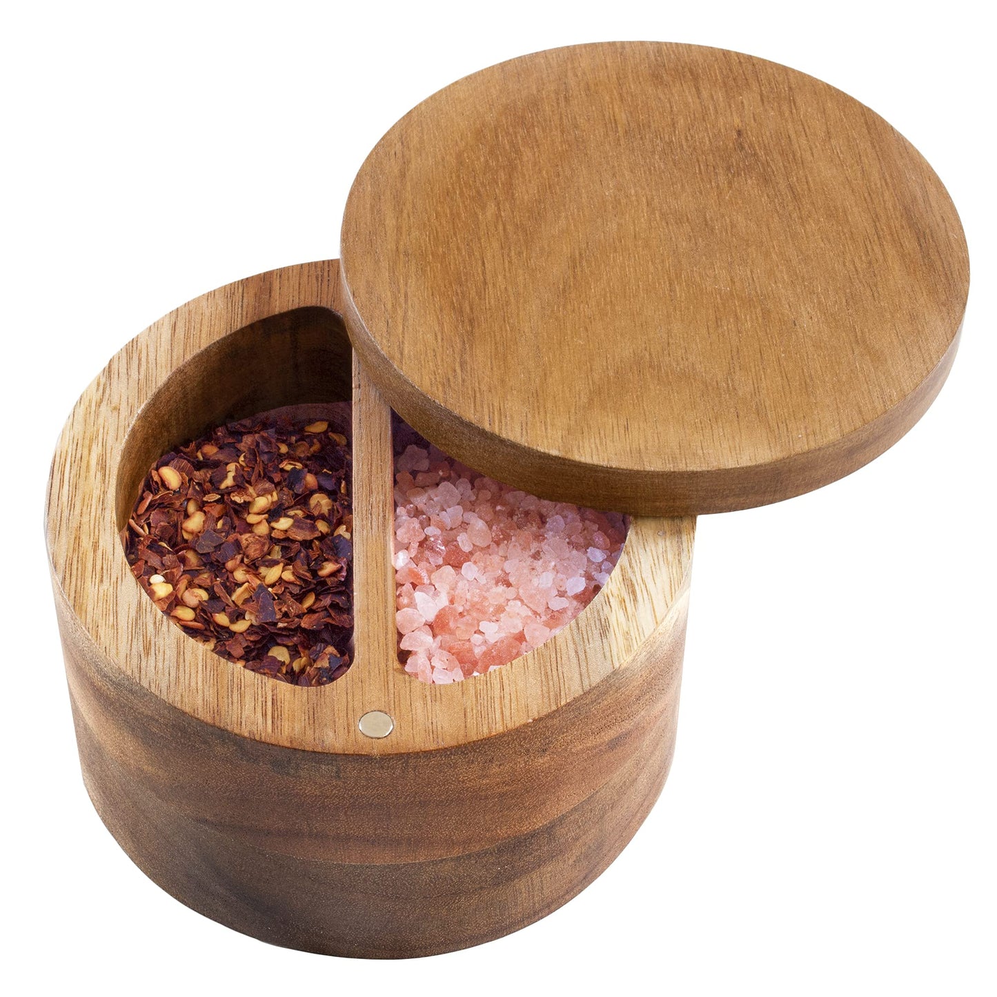 Totally Bamboo Rock & Branch Acacia Duet Salt and Pepper Bowl, Salt Cellar and Storage Box with Two Compartments, Magnetic Swivel Lid