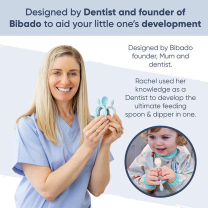 Bibado Dippit- Baby Led Weaning Spoon, BPA Free Baby Spoons Self Feeding 6 Months & Up, 2 Handed Baby Spoon with Loop Handle, Use as Toddler & Baby Training Spoon, Baby Led Weaning Supplies, 2 Pack