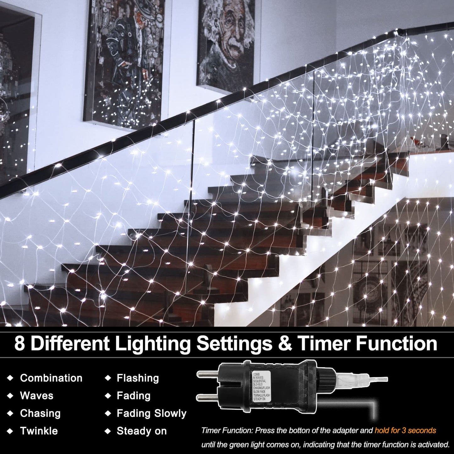 echosari 720 LED Net Lights 20ft x 13ft Large Size Bush Lights Plug in with Remote, IP68 Fully Waterproof Outdoor Net Light for Garden Backyard Wall Bush Trees Decor(Cool White)