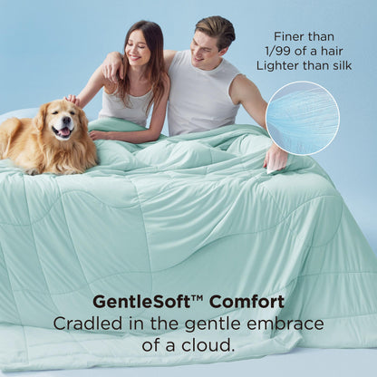 Bedsure Cooling Comforter Bundle Cooling Pillow Cases for Hot Sleepers with Dual-Sided Cool Tech, 2 Pack HA & Ceramides Infused Silky Cooling Pillowcases Soft for Skin Hair, Green & Beige, Queen Size
