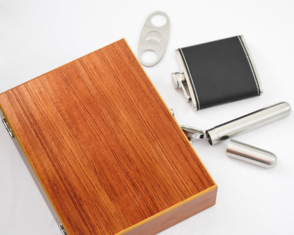 Flask Gift Set for Men – Stainless Steel Hip Flask with Funnel, Cutter & Case in Elegant Wooden Box – Perfect for Whiskey Lovers, Groomsmen, Gifts & Special Occasions