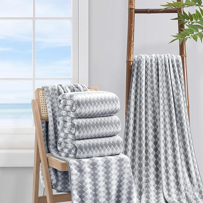 Bath Towel Set Gray 4Pack-35x70 Towel, 600GSM Ultra Soft Microfibers Bathroom