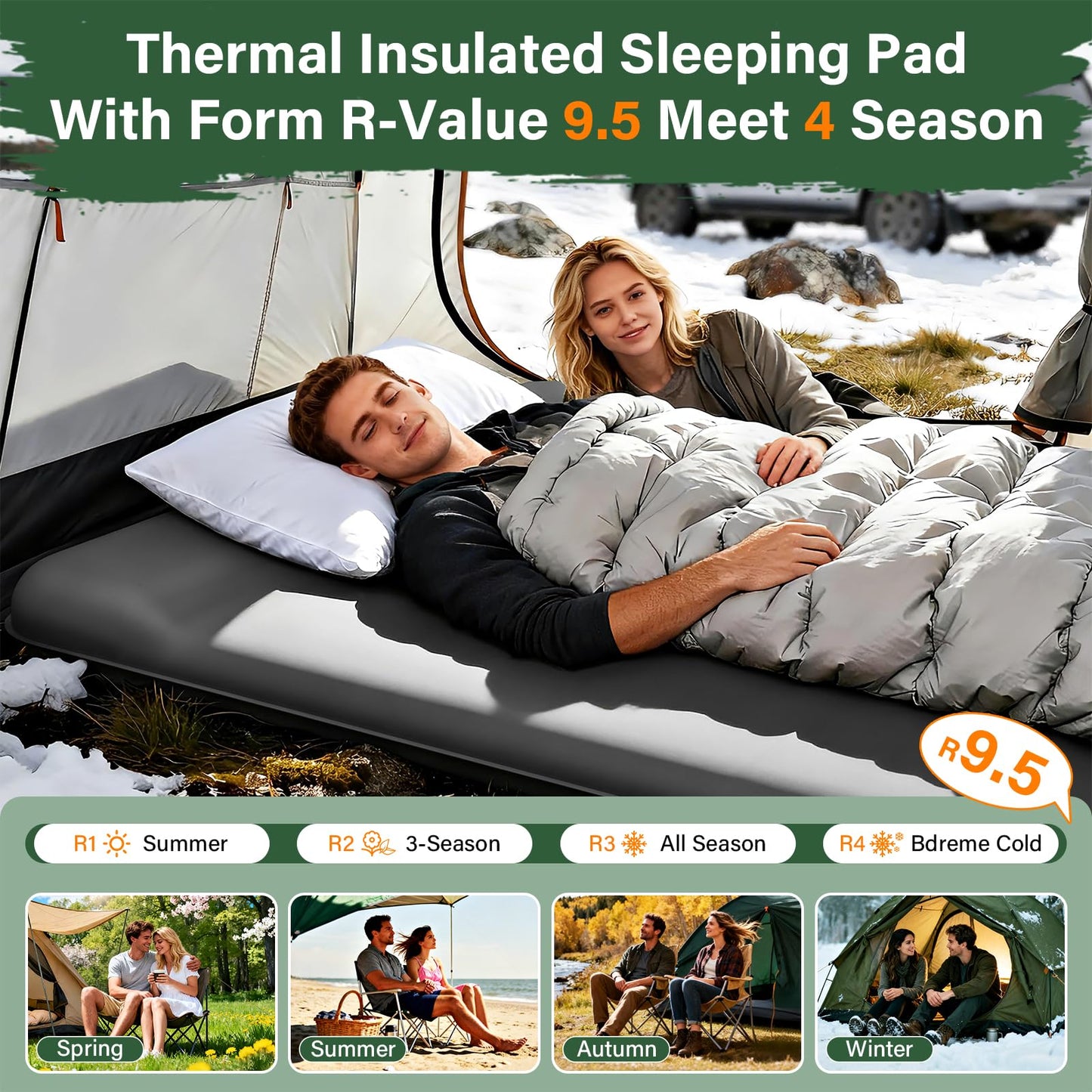 HiiPeak Double Camping Sleeping Pad with Electric Pump, 3" Thick 2 Person Self Inflating Memory Foam Mattress Pad with Pillow, Portable Sleeping Mat for Travel, Car, Tent, Full Size (Gray)