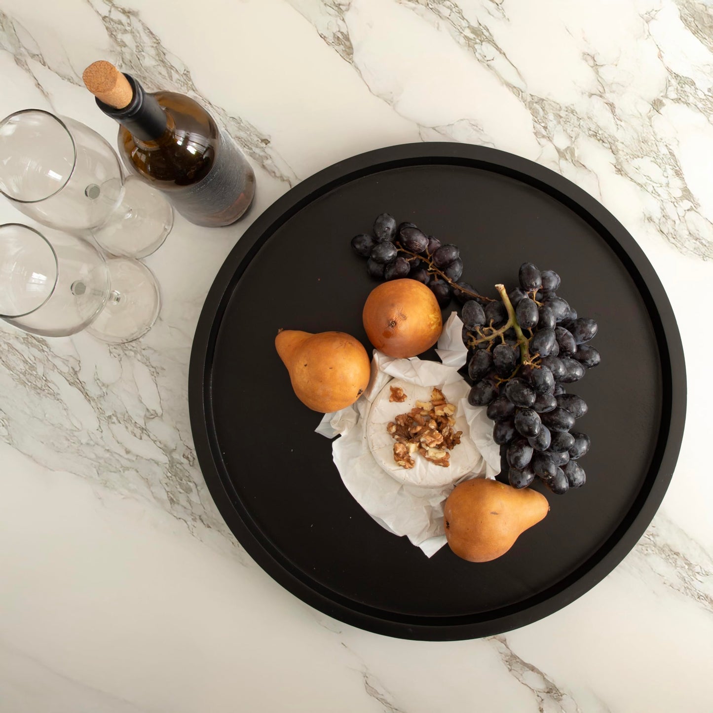 Kate and Laurel Halsey Round Lazy Susan Tray Organizer; 18 Inch Diameter; Black; Transitional Round Countertop Organizer with Turning Lazy Susan for Kitchen Storage