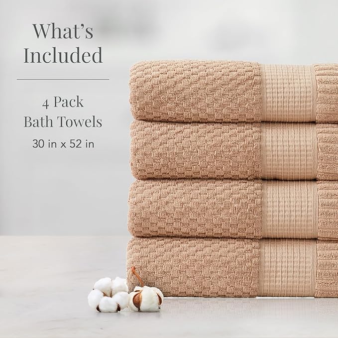 NY Loft 100% Cotton 4 Pack Bath Towel Set| Super Soft & Absorbent Quick-Dry
