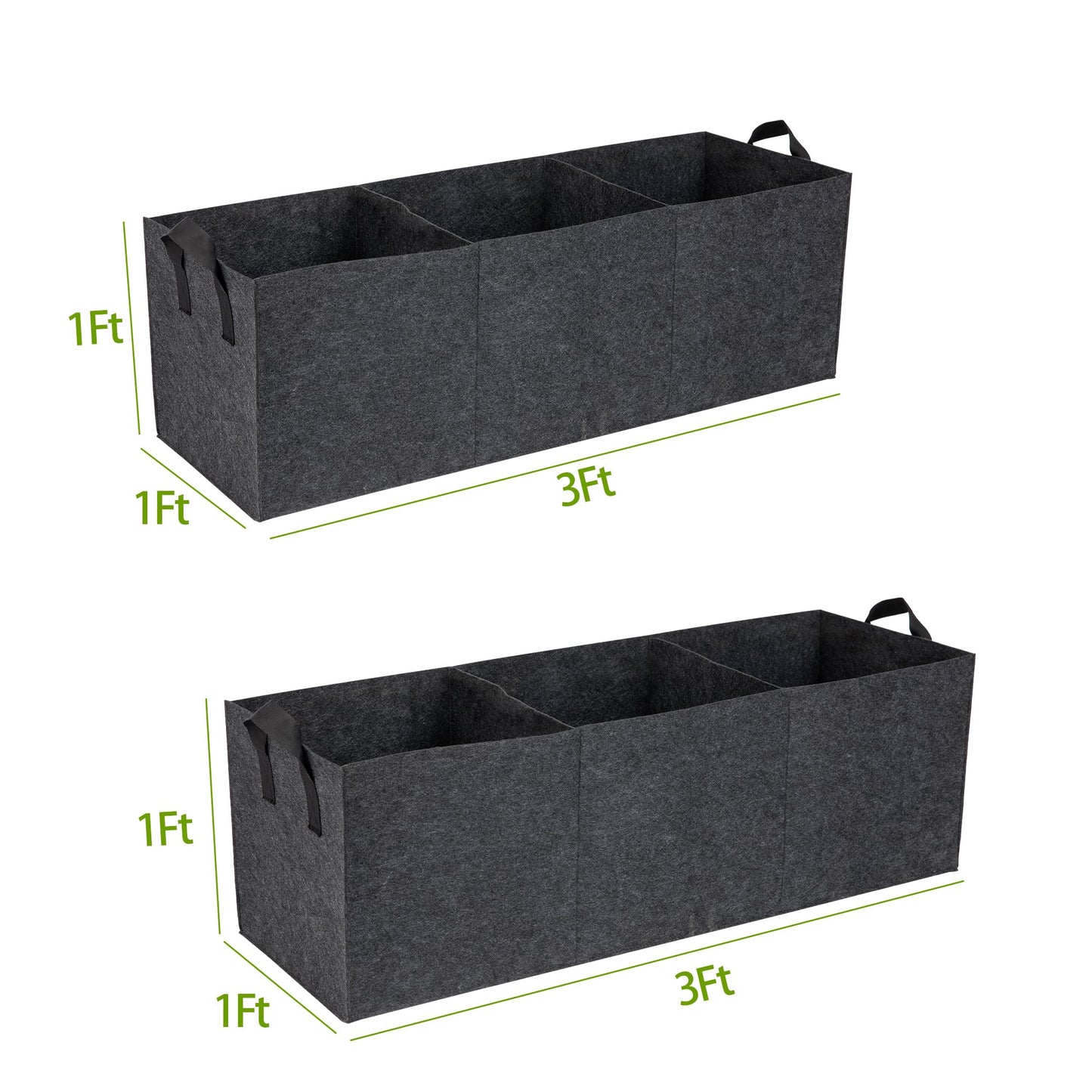 FVOTNW 2-Pack 3 Grid Fabric Raised Garden Bed 22 Gallon, 3x1x1 FT Thickened Garden Grow Bags with Handles - Indoor Outdoor Planter Bags for Vegetables, Herbs, Flowers