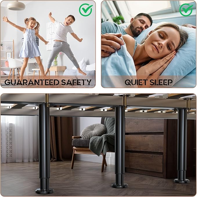 4Pcs Bed Frame Support Leg, Adjustable 14" to 23.6", Increase Under-Bed Storage