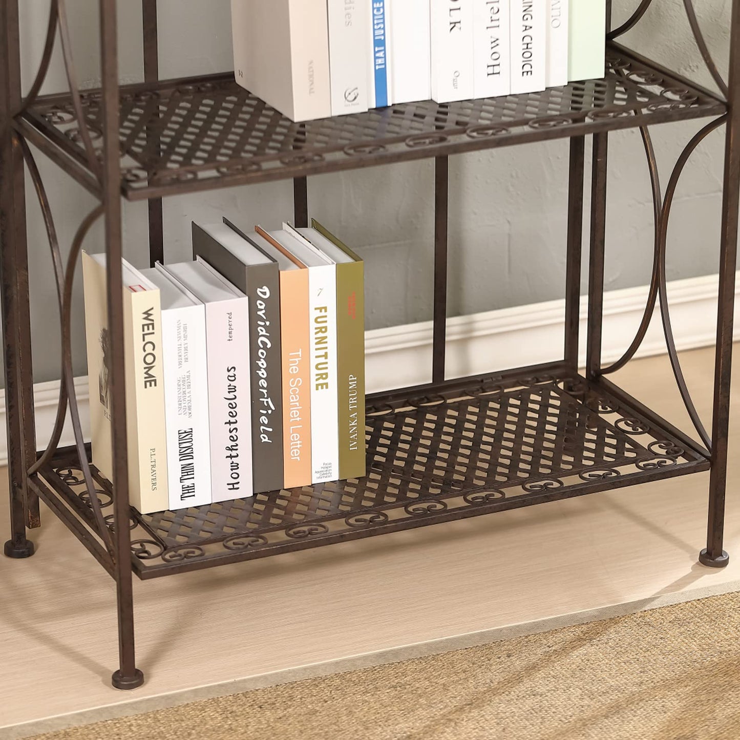 XAONIEN Antique Bronze Four-Tiered Metal Baker's Rack,Free Standing Book Shelves Plants Stand for Kitchen Patio Front Porch Dining Room Living Room,27" X 14" X 65"
