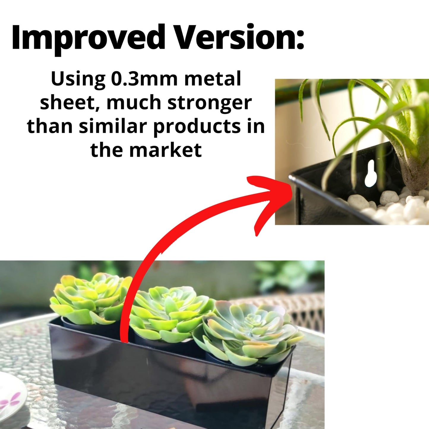 LaLaGreen Wall Planter Indoor Plants - 3 Pack, 14 Inch Large Wall Mount Planters for Succulent Black, Rectangular Metal Hanging Flower Pot, Long Window Sill Plant Box Fence Railings Floating Shelve