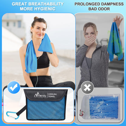 MENOLY 6 Pack Cooling Towels, 40"x12" Cooling Towels for Neck and Face with Breathable Carrying Bags,Soft Microfiber Instant Cooling Rags, Gym Workout Sweat Towel for Sports, Yoga, Camping, Running