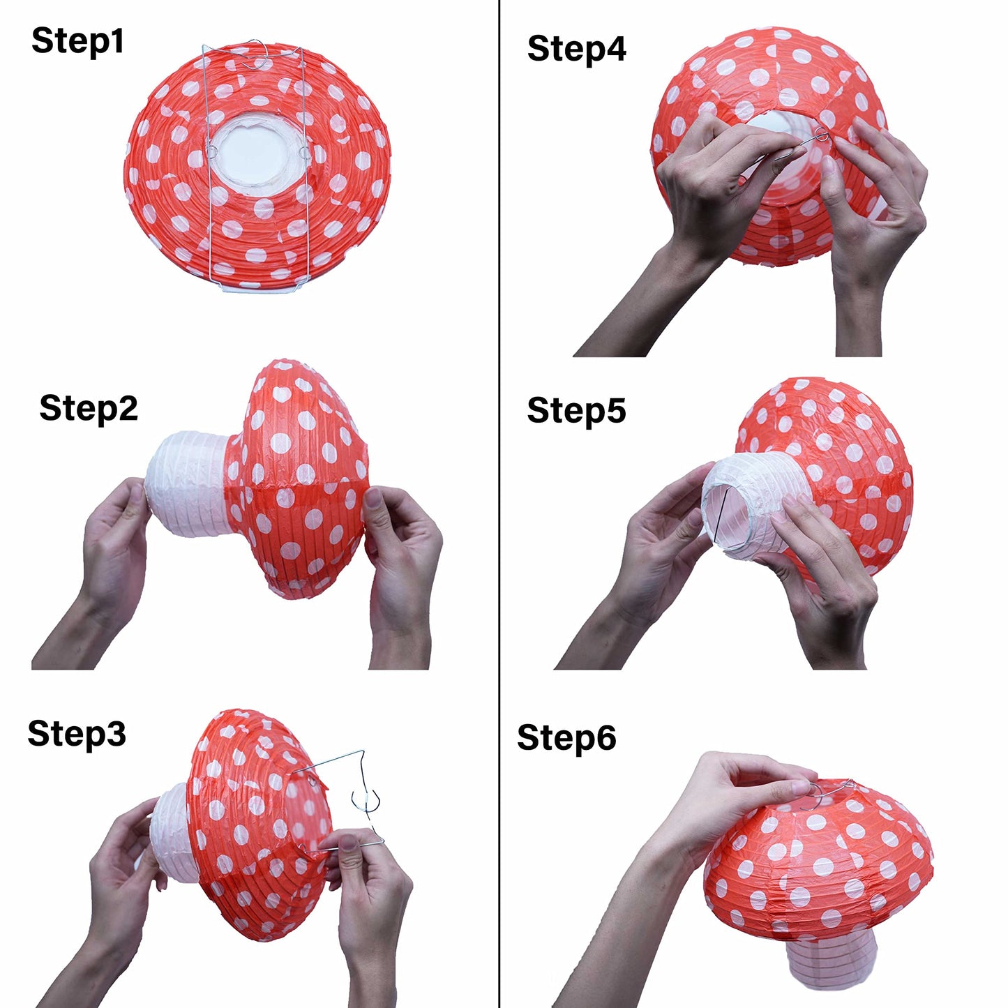 4Pcs Mushroom Paper Lanterns, Cynzia Large Paper Lantern Wonderland Forest Jungle Theme Hanging Ornament, 3D Mushroom Decor for Garden, Christmas, Party, Nursery (Pink)