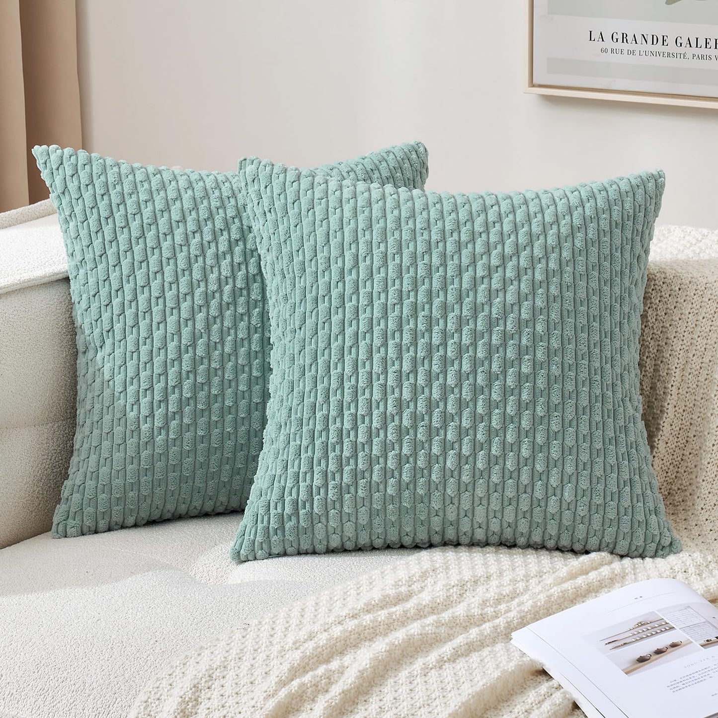MIULEE Pack of 2 Decorative Throw Pillow Covers 18x18 Inch Soft Boho Striped Textured Corduroy Pillow Covers Modern Farmhouse Home Decor for Couch Bed Sofa Living Room Cream White