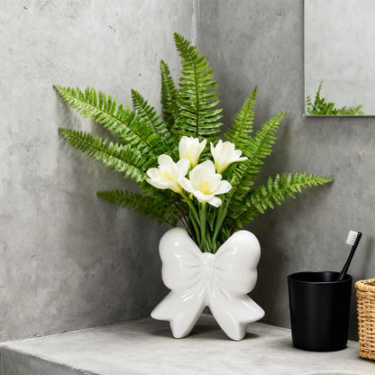 Disoza Bow Vase White Ceramic Vase Flower Cute Decorative Minimalist Farmhouse Beige Flowers Tulip Pampas Grass Modern Home Decor for Table Bathroom Shelf