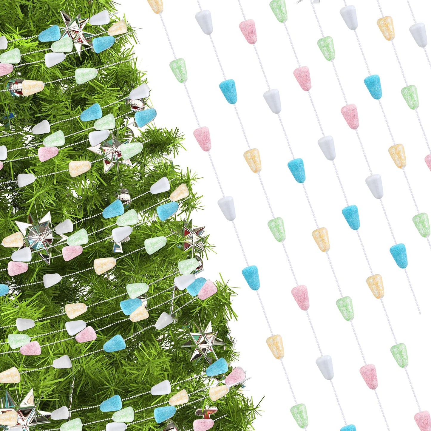 Jetec 16 ft Pastel Candy Garland for Christmas Tree Pink White Blue Green Yellow Candyland Christmas Beaded Ornament for Xmas Tree Fireplace Wreath Retro Party Decorations