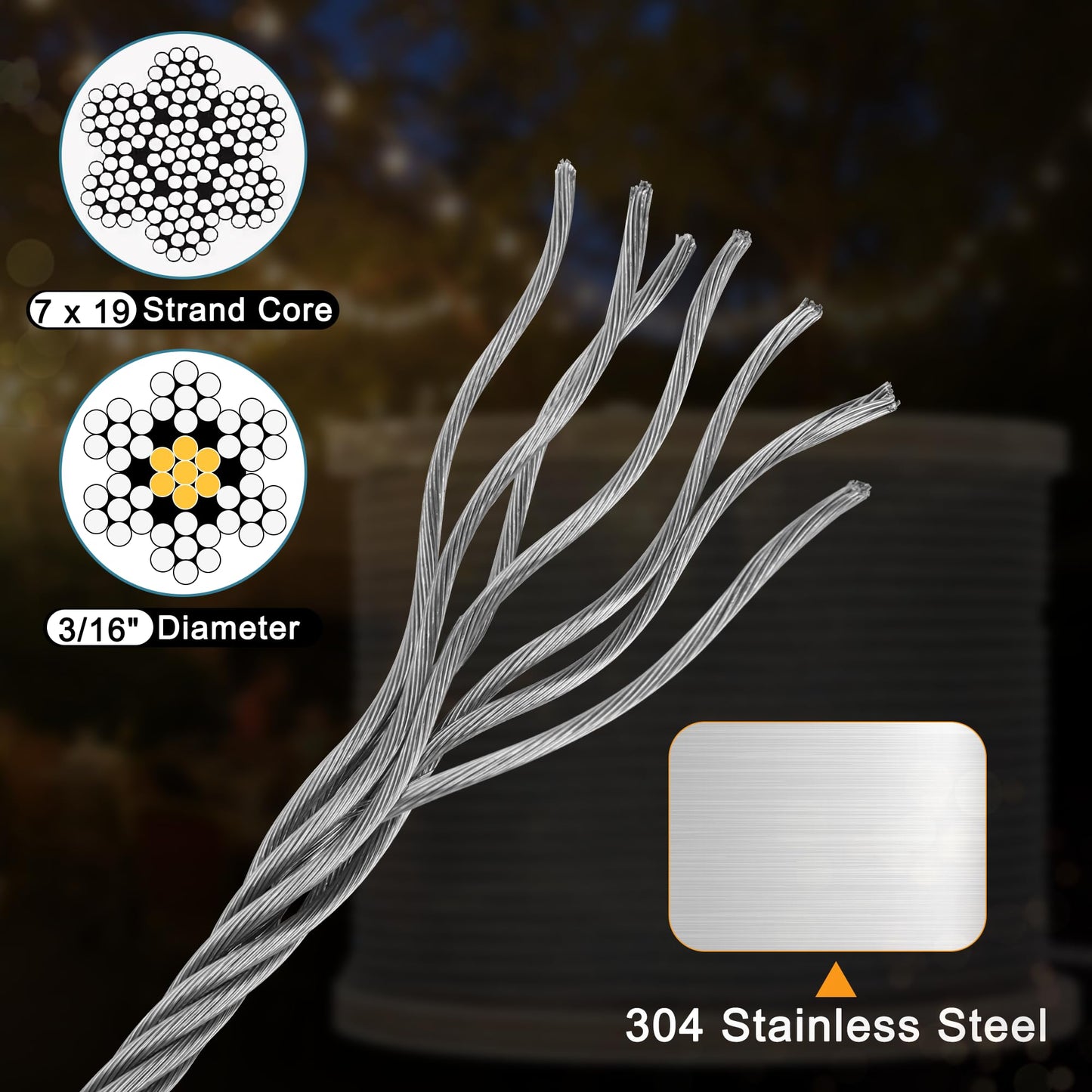 Thickened 3/16" Stainless Steel Cable, 500FT Wire Rope,7X19 Strands Aircraft Cable, 4000lbs Breaking Strength for Pulling, Lifting, Deck Cable Railing System, Zip Line, Line Lights and DIY Balustrade