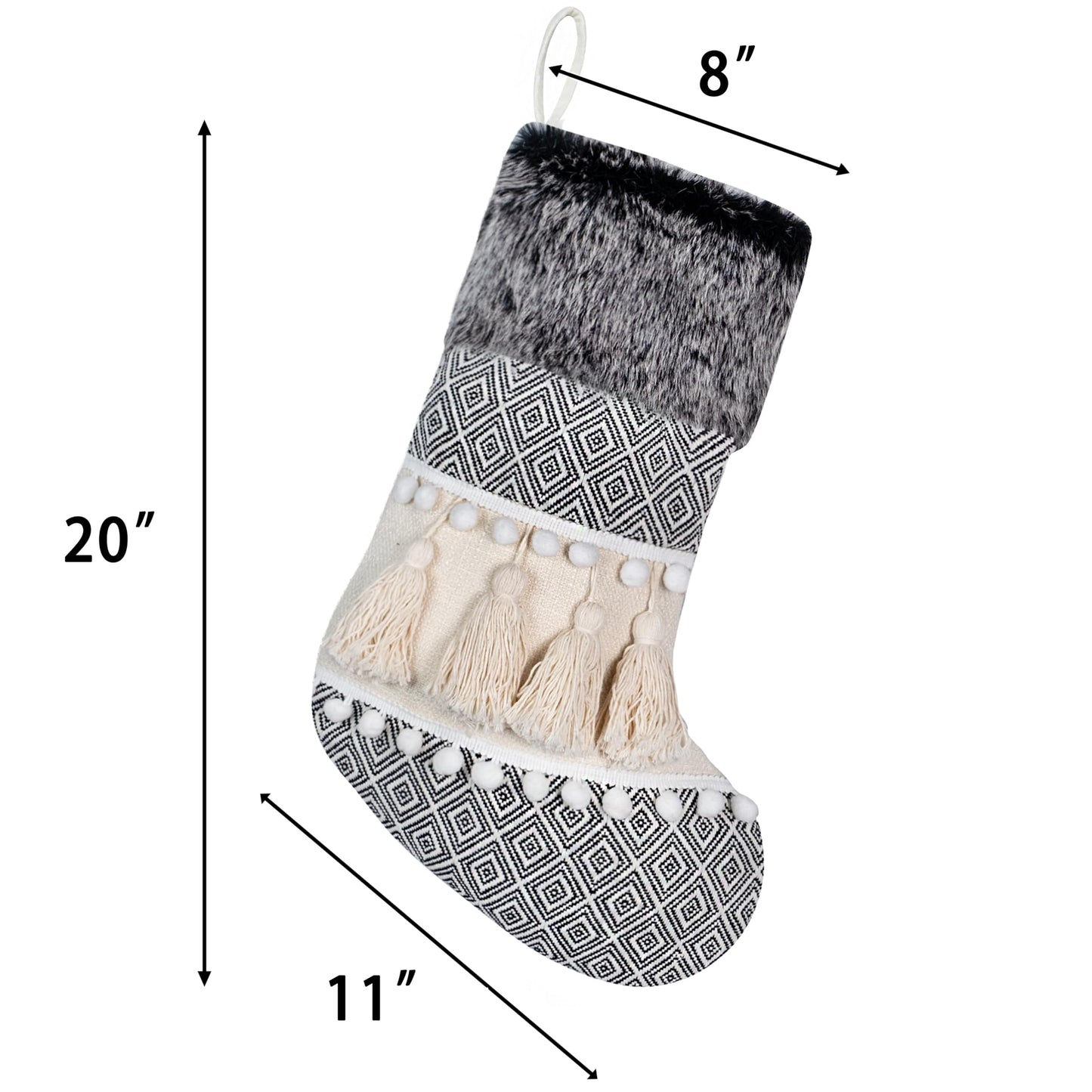 BHD BEAUTY 2025 New Farmhouse Bohemian Style Christmas Stocking Set of 6 Tassel Xmas Stocking Boho Macrame Decorations Mantel Hanging Ornament for Xmas Holiday Party