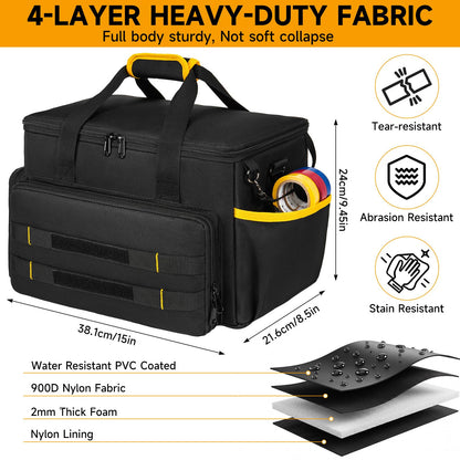 Tool Bag 15 Inch,Heavy Duty Tool Organizer,Tactical Range Tool Tote,30 Pockets & Anti-Friction Bottom,Water-Resistant,Tool Box for Him Dad Men,Electrician,Carpenter,Repairman,Ideal Gift for Father