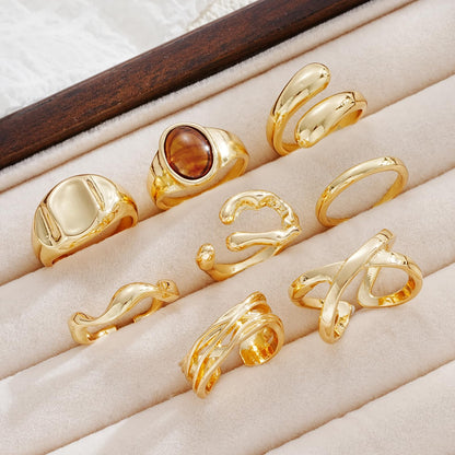 FAXHION 12PCS Gold Stackable Rings Set for Women, 18K Gold Plated Open Stacking Knuckle Ring, Adjustable Chunky Signet Band Statement Ring for Gift