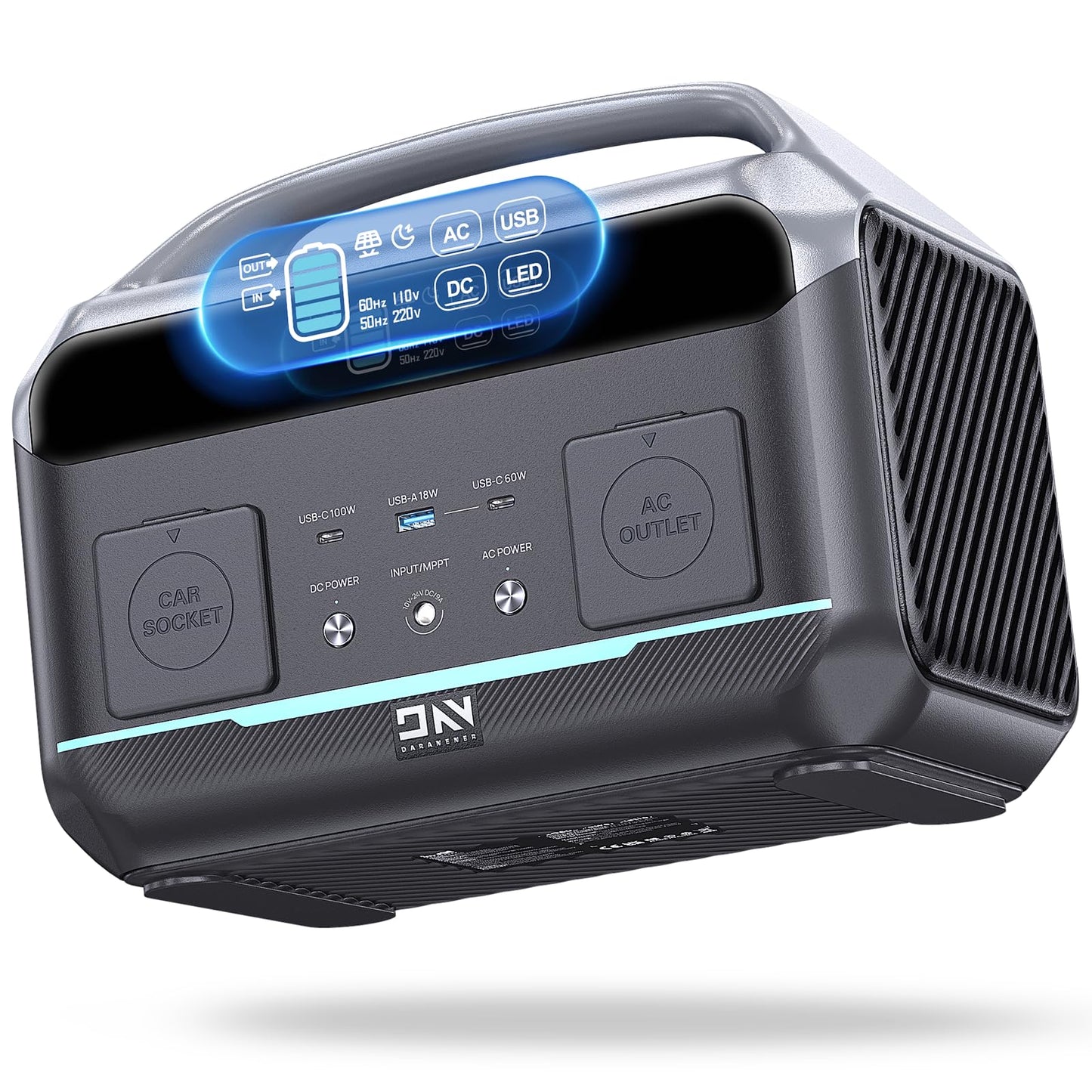 DaranEner Portable Power Station 56000mAh, 179.2Wh LiFePO4 Battery Backup w/ 2 300W (Peak 600W) AC Outlets, 1.5hrs Fast Charging, Power Bank for Hurricane Emergency/Outdoor Camping/RVs/Home Use
