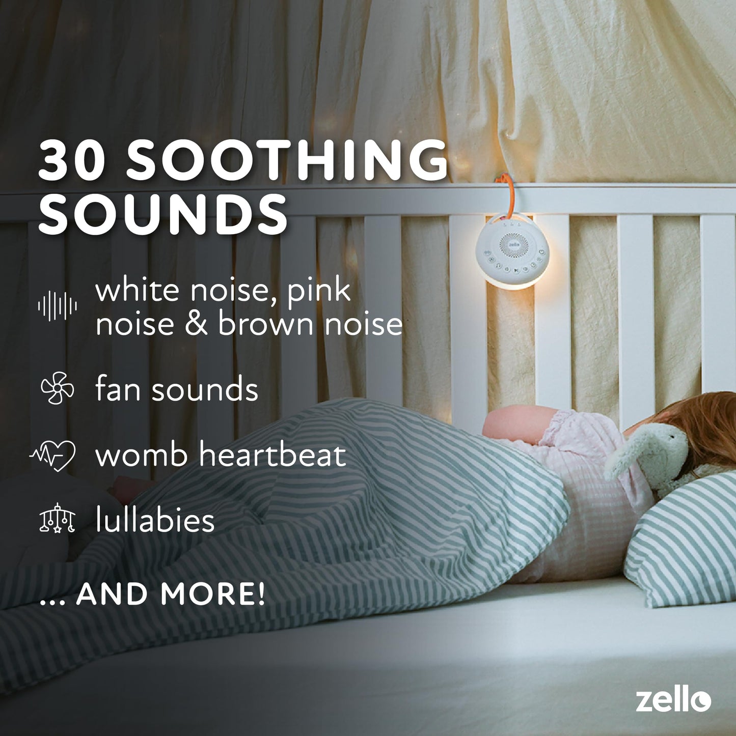 Zello Portable Pro White Noise Machine Baby Sleep Aid 30 Soothing Sounds Red Nightlight 20hr Battery USB Rechargeable Memory Function Portable Sound Machine Travel Pram Pushchair Cot Nursery