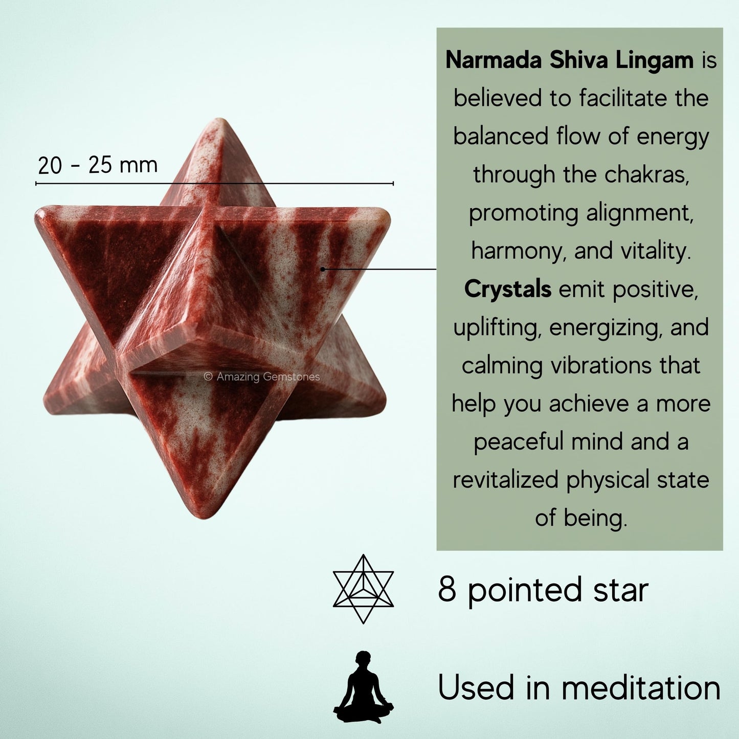 Amazing Gemstone Narmada Stone Merkaba Crystal - 1 Inch Metaphysical Merkaba Star for Meditation - Energetic Tetrahedron Crystal and Healing Stones for Spiritual Growth and Healing (20-25mm)