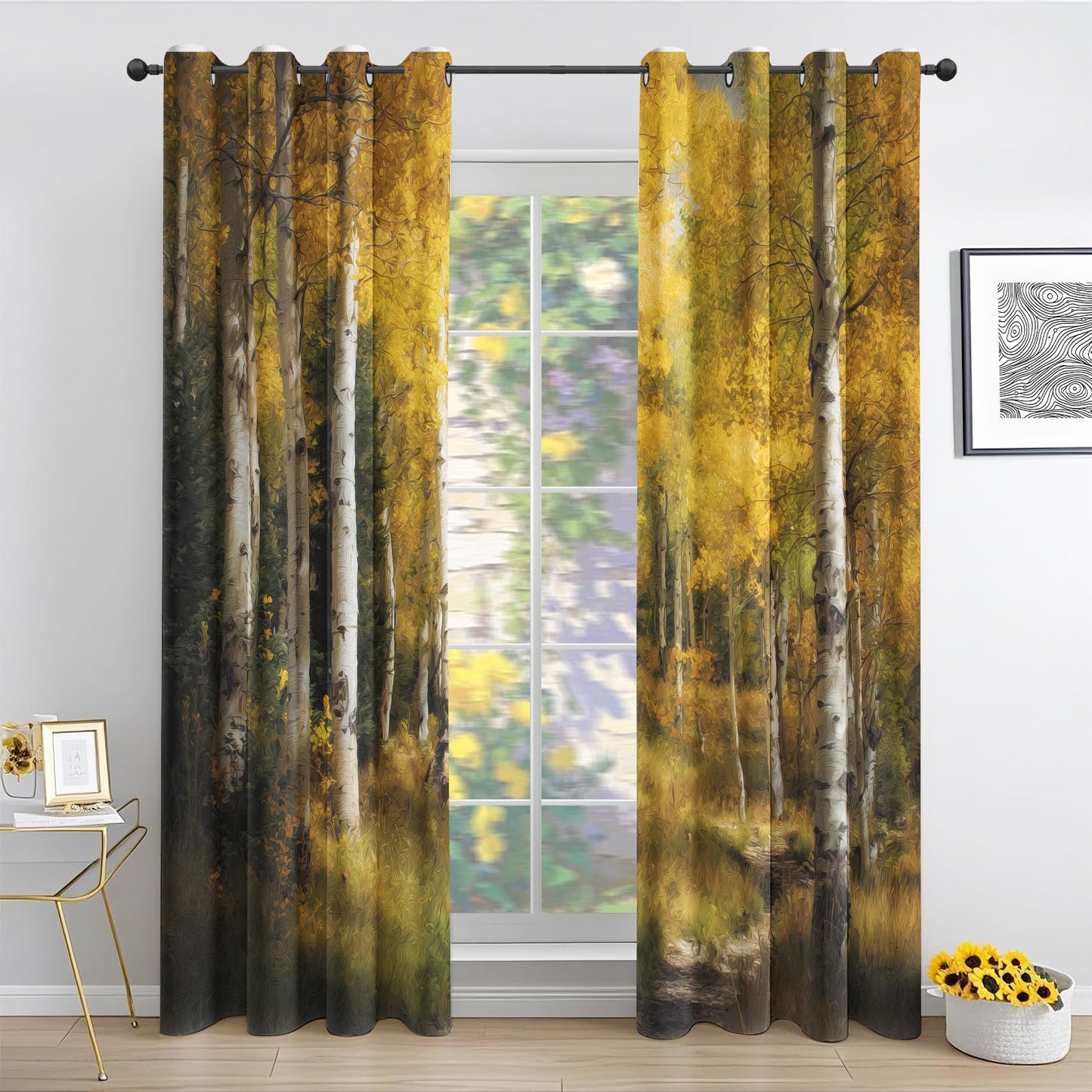 Fall Birch Tree Curtains for Bedroom Living Room, Birch Forest Blackout Curtains 63 Inches Long, Natural Landscape Drapes, Thermal Insulated Room Darkening Grommet Window Treatments 2 Panels