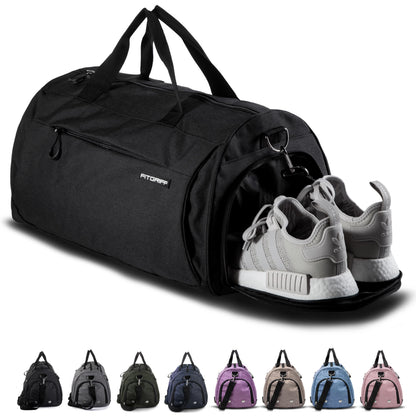 Fitgriff® Gym Bag for Men & Women with Shoe & Wet Compartment - Duffle Bag for Travel, Sports, Fitness & Workout (Full Black, 19 x 10 x 10″ (Small))