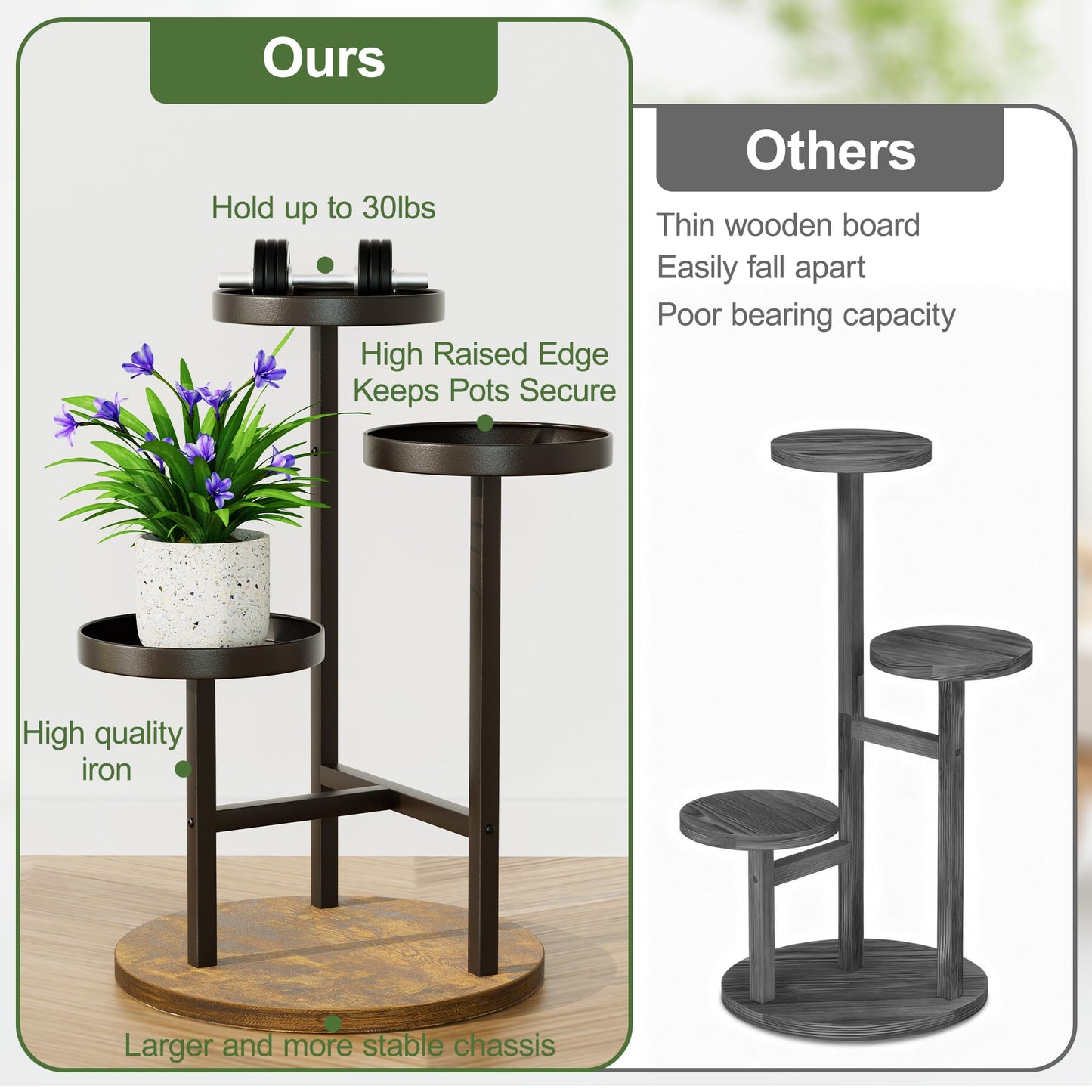 NQW 3 Tiered Tall Plant Stand for Indoor, Metal Plant Shelf Tiered Flower Pot Stands, Corner Plant Table for Patio Garden Balcony Living Room Bedroom