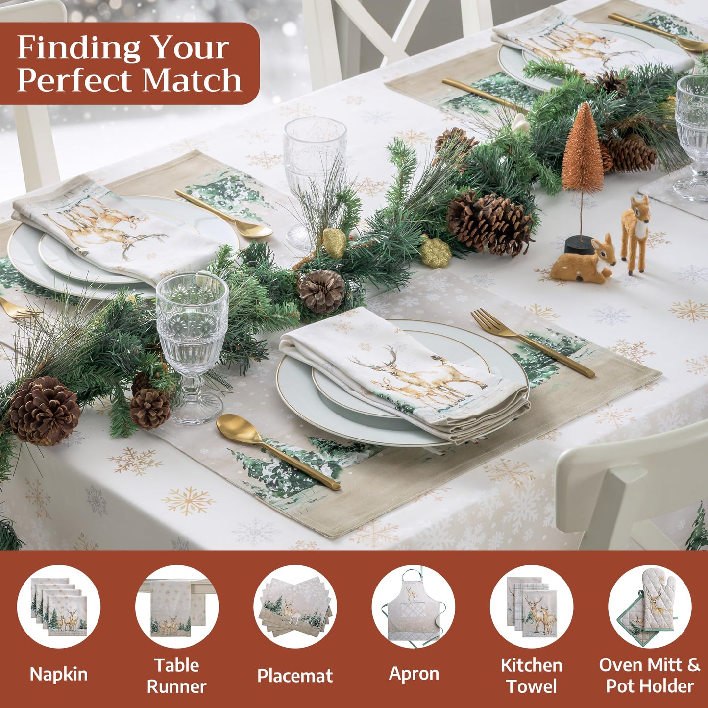 Maison d' Hermine Table Cloth Rectangle Table 100% Cotton 60 x 120 Inches Fall Tablecloth Reusable Everyday Use for Thanksgiving Christmas Decorations Dining Farmhouse Party (Deer in The Woods)
