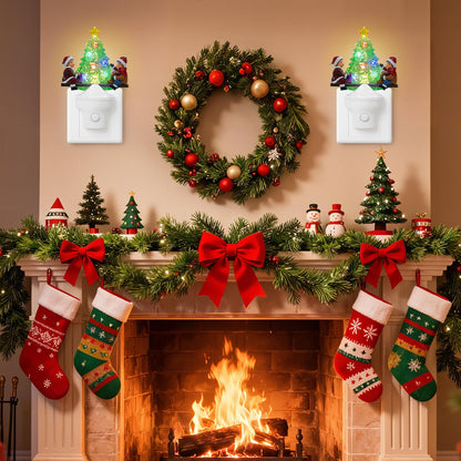 Christmas Night Lights Plug into Wall Christmas Tree Nightlights with USB/Outlet Options, Xmas Tree Night Lights Decorative for Bedroom Living Room Kitchen Nursery Holiday Decorations Gifts (Seesaw)