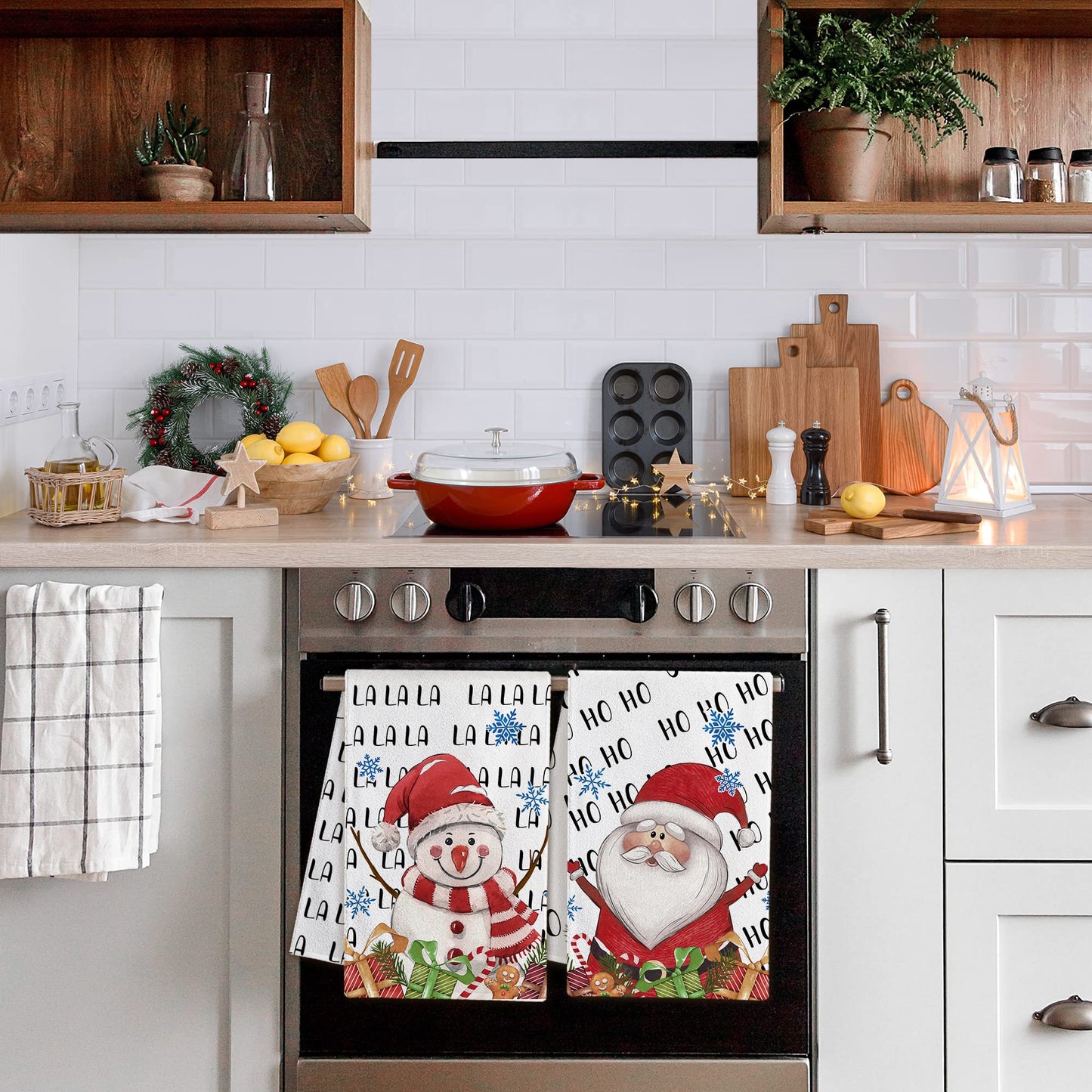 Hexagram Christmas Kitchen Towels, Christmas Hand Towels, Snowman Dish Towel Set of 4, Xmas Kitchen Decor, Santa Housewarming Gifts