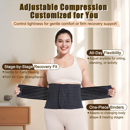 Reian Belly Band, Postpartum Essentials for Natural and C-Section Recovery, Adjustable Compression Wrap, After Birth Support Brace, Abdominal BInder (Black, Large)