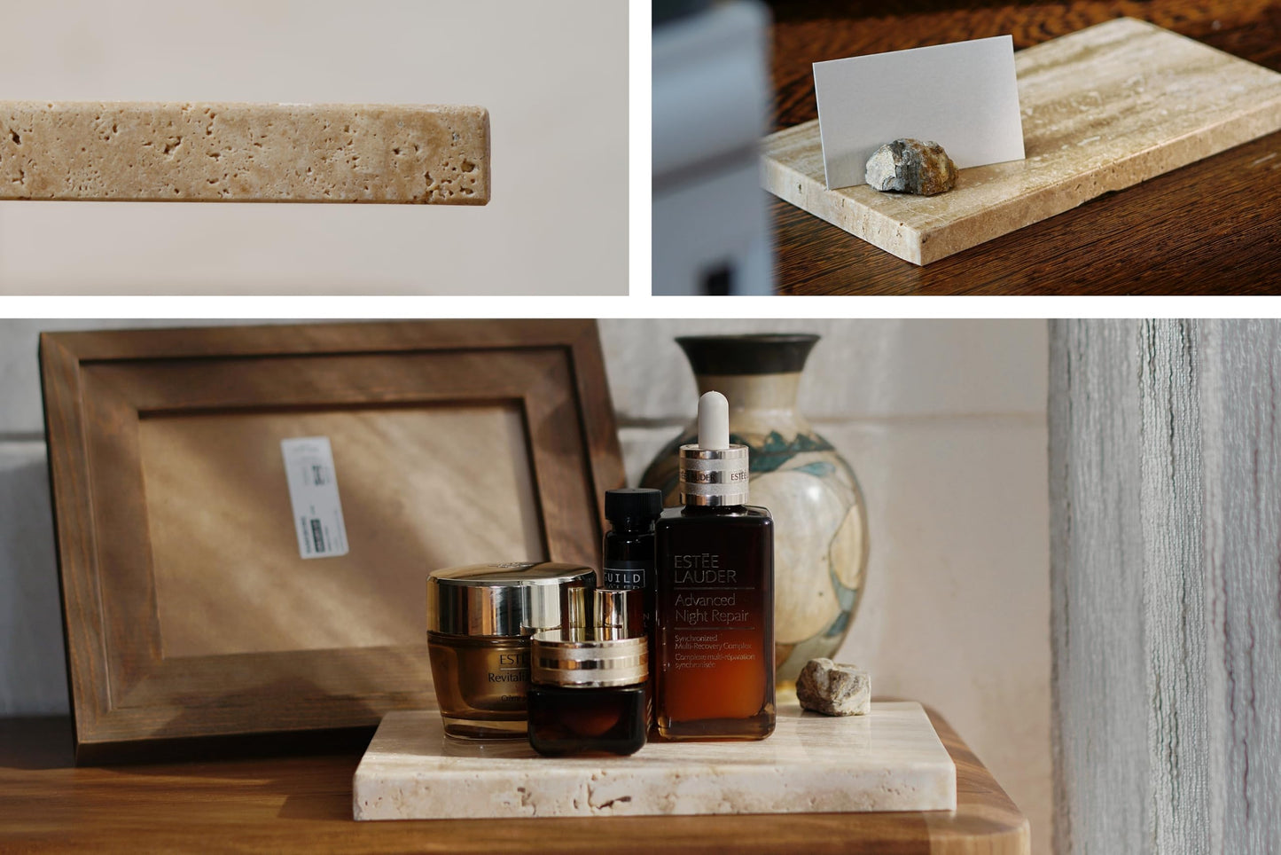 Astavostone Travertine Tray, Cream White Natural Stone Decor Tray for Bathroom Vanity Rectangle Stone Board for Jewelry, Keys, Perfume Coffee Table Organizer