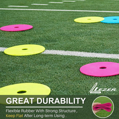 LEZER 6 Inch Flat Cones, Spot Markers, Soccer Cones, Field Court Markers, Sit Spots, Flat Discs, Soccer Training Equipment, Agility Practice, Football, Made in Taiwan, Set of 12