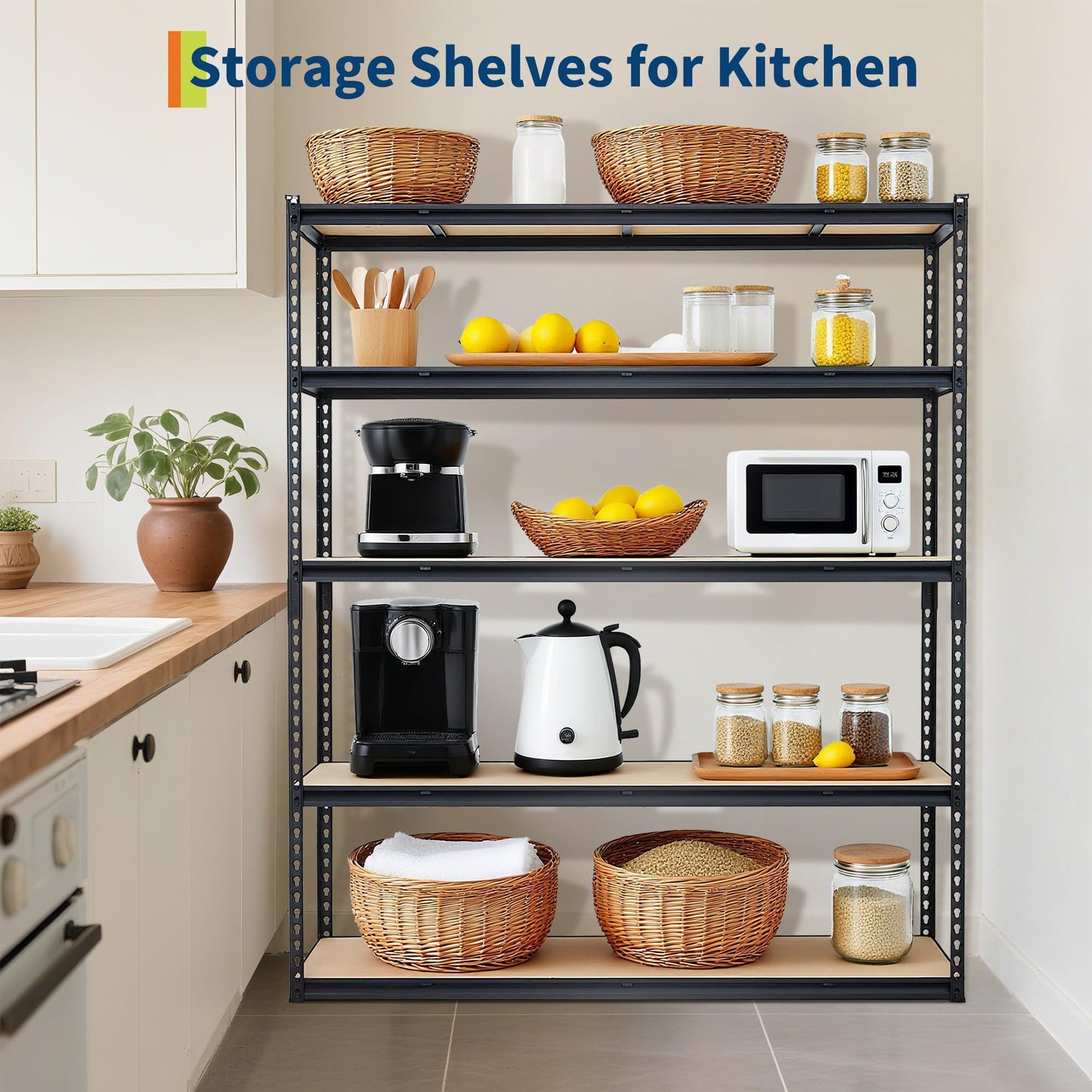 PeakPursuit Storage Shelving Unit, 5-Tier Adjustable Metal Storage Shelves, 60" L x 24" W x 72" H Heavy Duty Garage Storage Shelves for Kitchen Pantry Basement Bathroom Laundry