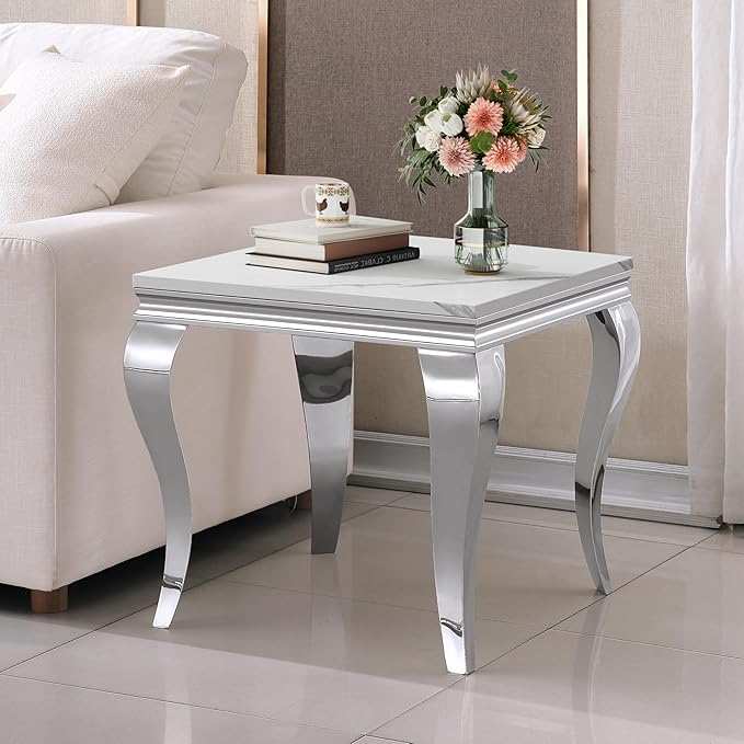 Henf Marble End Table Modern White Faux Marble Sofa Side Table