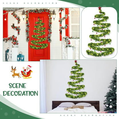 Daifunli Christmas Tree Wall Light Decoration DIY Wall Hanging 33 ft Garland Xmas Glitter Ball Ornaments Christmas Star Tree Topper for Xmas Outdoor Indoor Home Decor(Green)