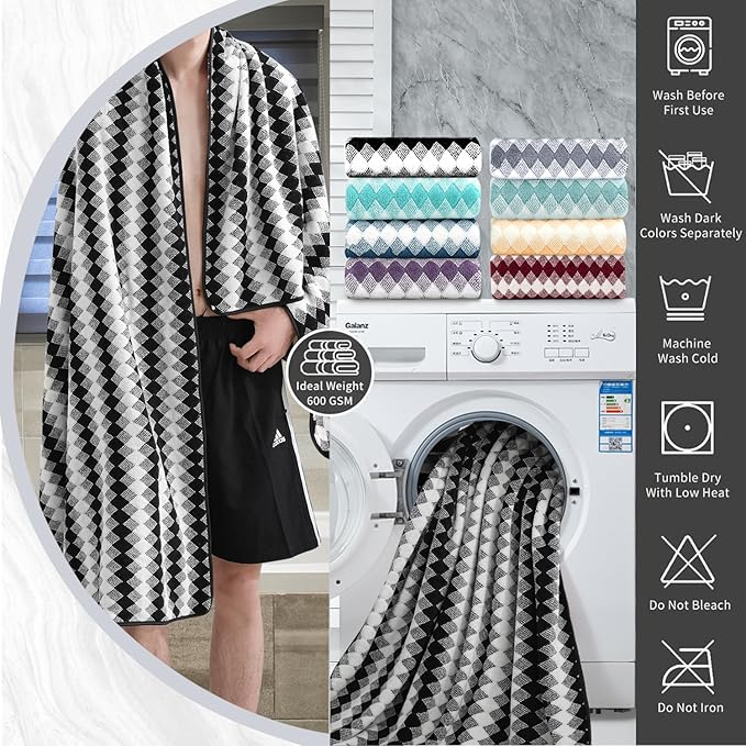 2 Hand Towel Set 16"x31" Black White Towel Set