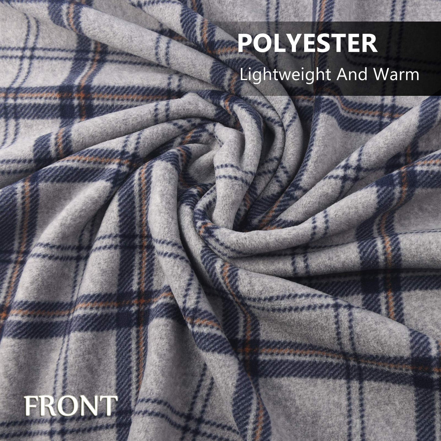 forestfish Fleece Wearable Blanket, Plaid Lap Blanket Comfy Poncho Throw with Buttons for Bed Sofa Office, Navy-Gray