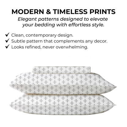 Mayil Manor Queen Size Fitted Sheet with 18" Deep Pockets, No Flat - Percale Weave Natural - Breathable 100% Cotton Printed Bedding, 1 Fitted Sheet + 2 Pillowcases - Grey Ida Print