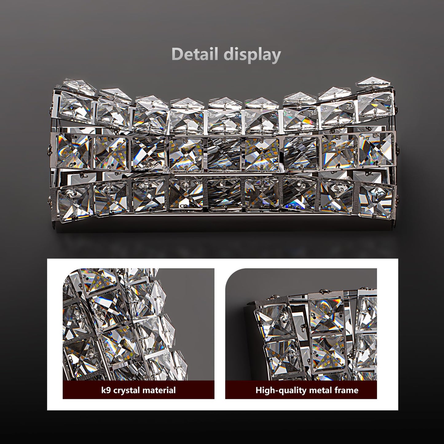 Kaiyuan Crystal Wall Light Fixtures,Modern Chrome Wall Lamp with Clear K9 Crystals,Luxury Crystal Wall Sconces for Living Room Bedroom Bathroom Hallway Doorway Stairway,Bedside