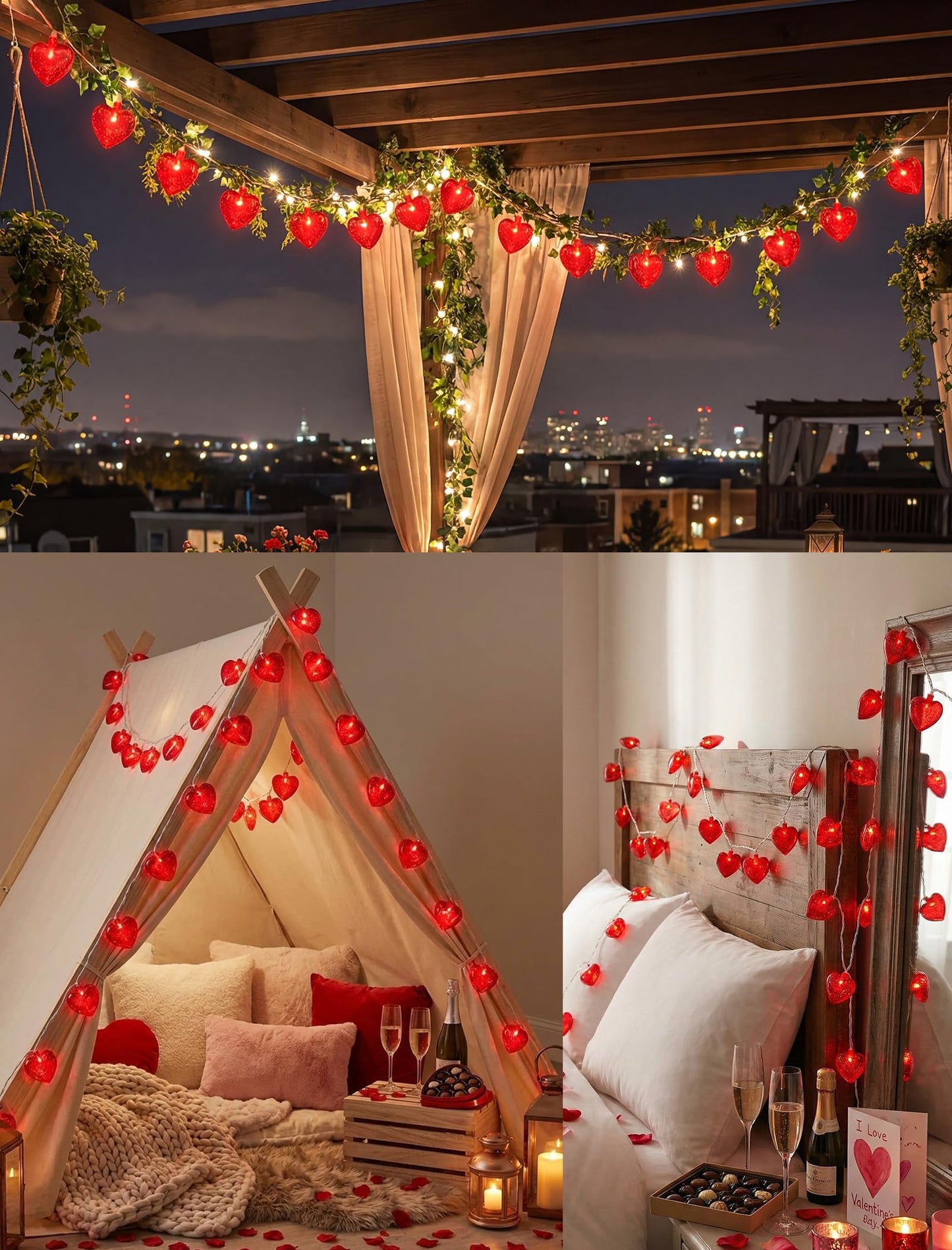 Valentines Red Heart String Lights Plug in, 8.5Ft Outdoor Valentine's Day Decorations Lights with 10 Red Glitter Heart Lights, Hanging Heart Fairy Lights for Indoor Window Wedding Birthday Party Decor