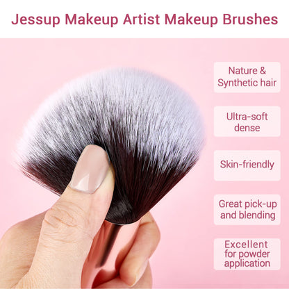 Jessup Brand 25pcs Professional Makeup Brush Set Beauty Cosmetic Foundation Powder Blusher Eyeshadow Blending Highlight Concealer Natural-Synthetic Hair Brushes Set (Pearl White/Silver)